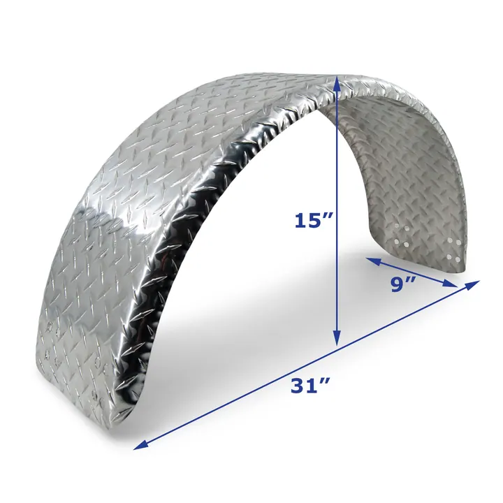 Boat Trailer Fender Round Aluminum Diamond Plate Single 9 in x 31 in x 15 in