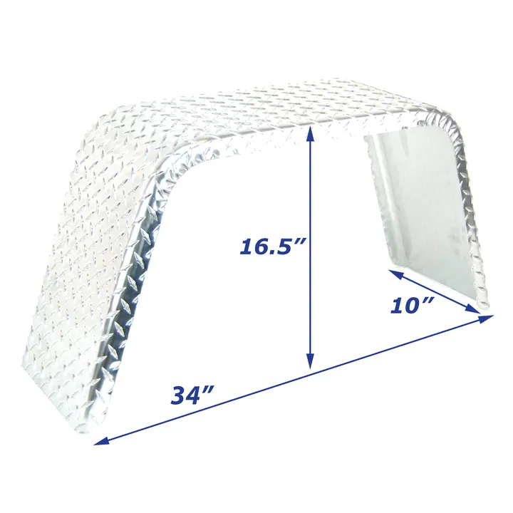 Aluminum Diamond Plate Boat Trailer Fender Single 10 in x 34 in x 16 1/2 in