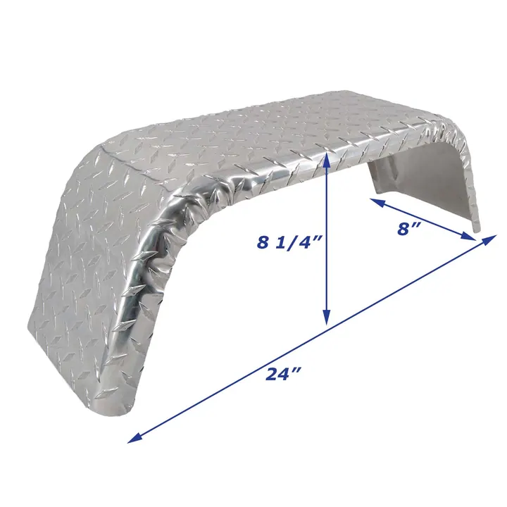 Aluminum Diamond Plate Boat Trailer Fender Single 8 in x 24 in x 8 1/4 in