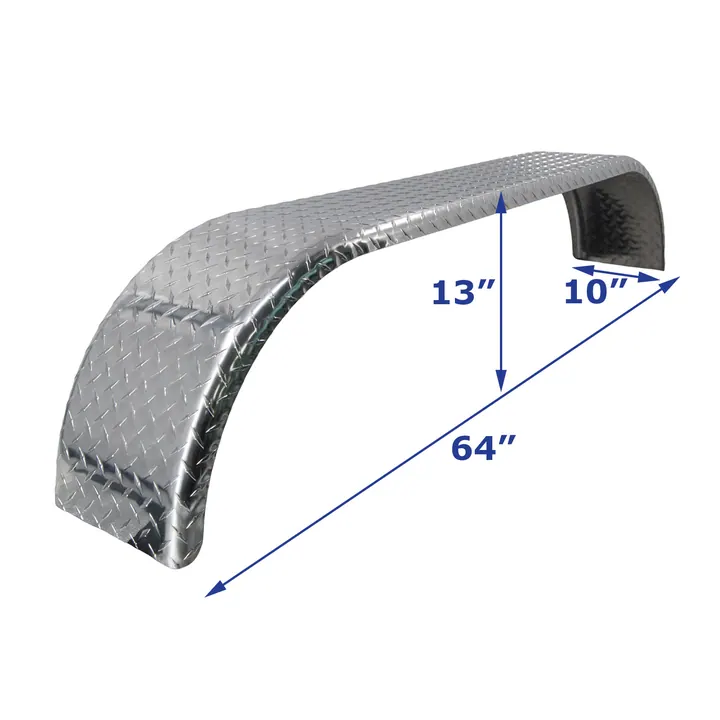 Aluminum Diamond Plate Boat Trailer Fender 14 gauge Tandem Axle 10 in x 64 in x 13 in