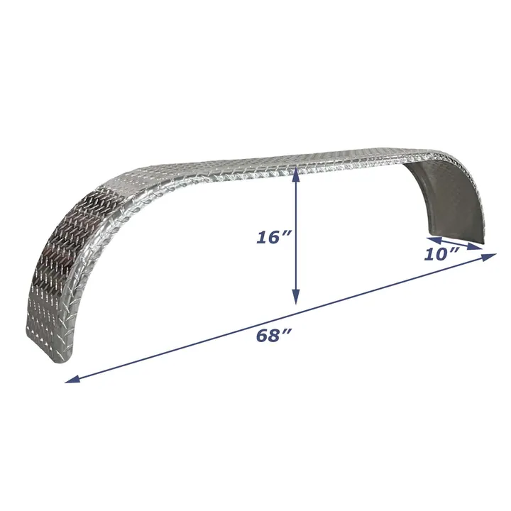 Aluminum Diamond Plate Boat Trailer Fender Tandem Axle 10 in x 68 in x 16 in