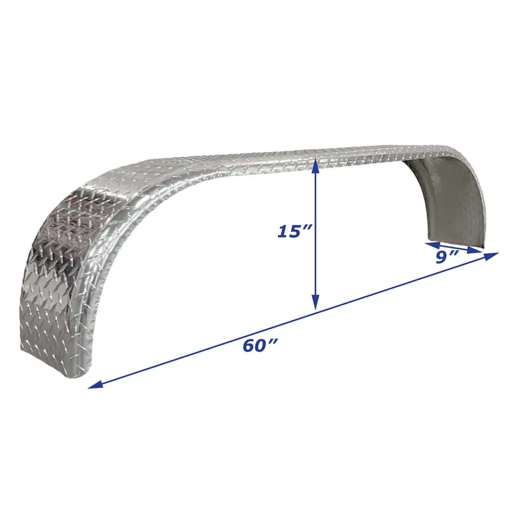 Aluminum Diamond Plate Boat Trailer Fender Tandem Axle 9 in x 60 in x 15 in
