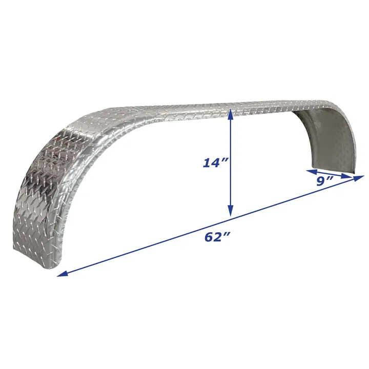 Aluminum Diamond Plate Boat Trailer Fender Tandem Axle 9 in x 62 in x 14 in