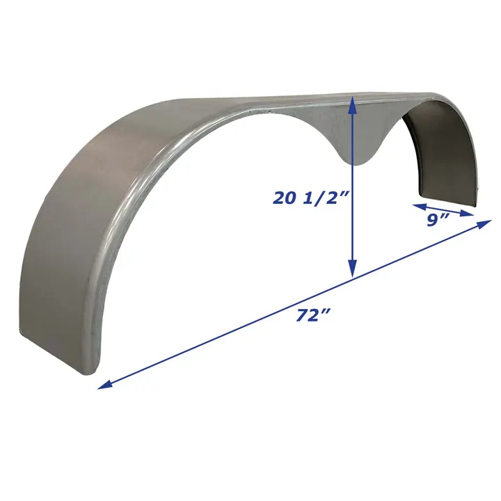 Tandem Axle Cold Rolled Steel Trailer Fender Teardrop 9 in x 72 in x 20 1/2 in
