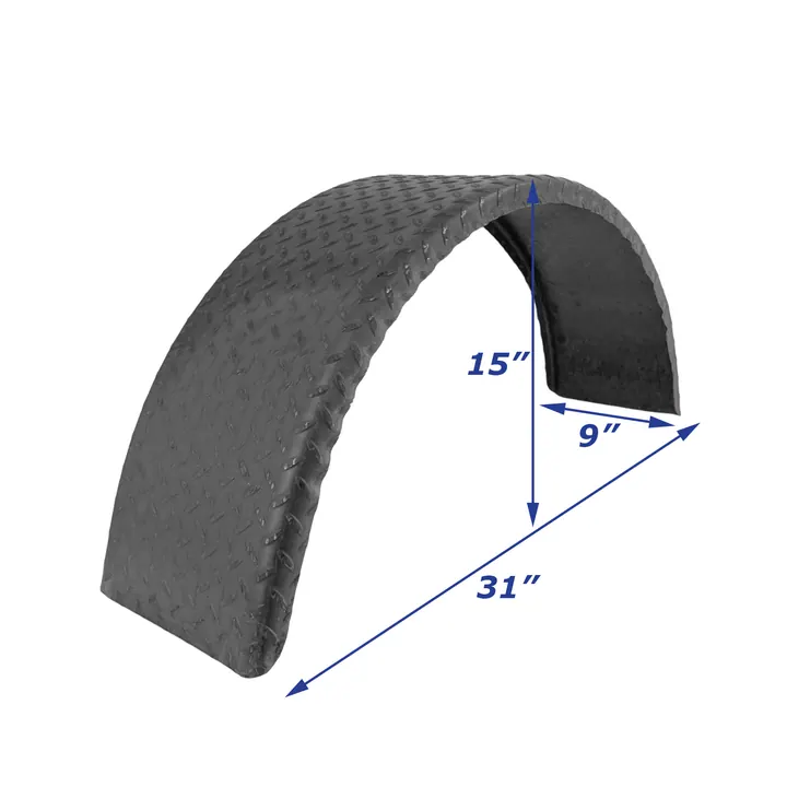 Steel Diamond Plate Round Trailer Fender Single Axle 9 in x 31 in x 15 in