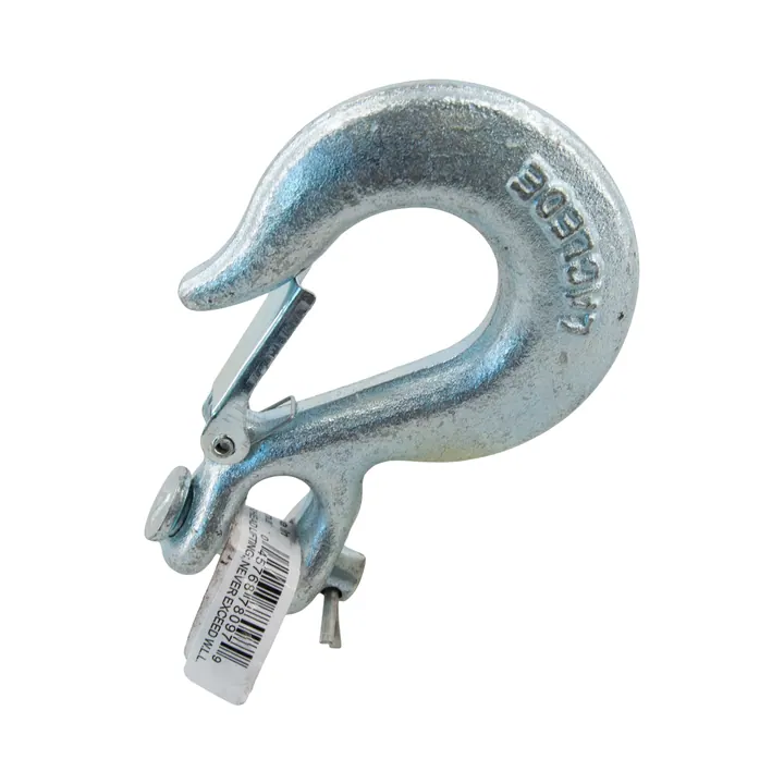 Clevis Hook 1/4" Zinc Plated with Spring Loaded Clasp for Trailer Safety Chains