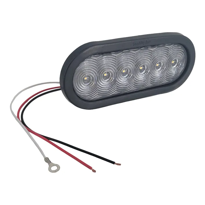 White LED Oval Trailer Tail Light 6 inch with Grommet and Plug