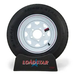 ST145 R 12 Loadstar Trailer Tire on 5 Lug White Spoke Trailer Wheel