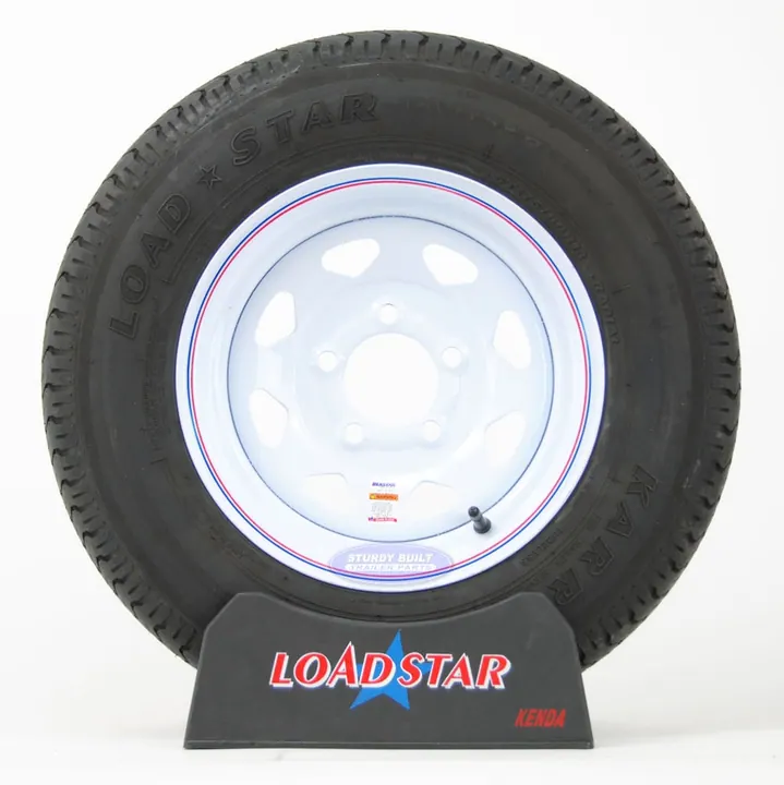 ST175/80R13 Radial Trailer Tire on a White Spoke Painted 5 bolt Wheel