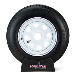 ST205/75D14 Bias Ply Trailer Tire mounted on White Spoke 5 bolt Wheel