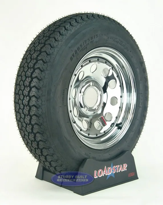 ST205/75D15 Trailer Tire F78-15 on a Chrome Mod 5 bolt Wheel