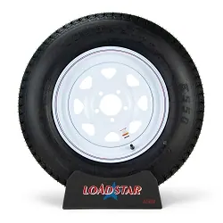 ST205/75D15 Bias Ply Tire on a White Painted 5 on 4 1/2 Trailer Wheel
