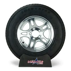 ST205/75R14 Radial Boat Trailer Tire on a Split Spoke Aluminum 5 Lug Wheel