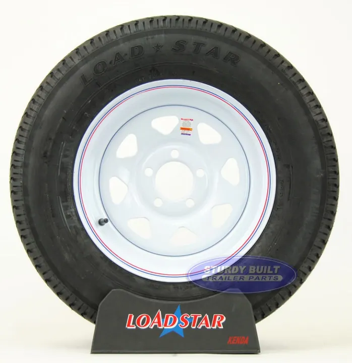 ST205/75R15 Radial Trailer Tire on a White Painted Spoke 5 bolt Wheel