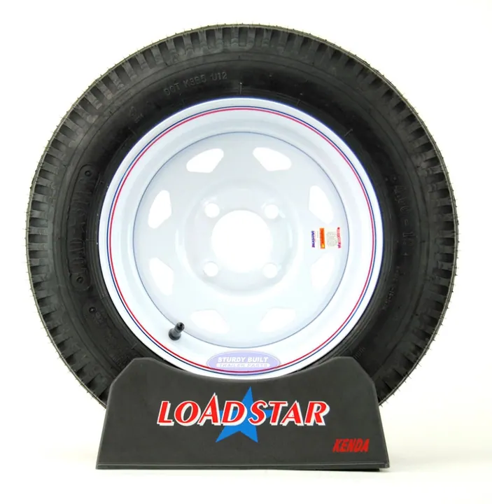 ST 4.80 x 12 Trailer Tire on 4 Bolt White Spoke Wheel LRC 990lb