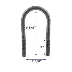 Galvanized Round Trailer U-Bolt Only 1/2 inch x 2 3/8 inch x 5 3/8 inch