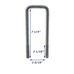 Galvanized Trailer U-Bolt Only 1/2 inch x 2 5/16 inch x 7 1/4 inch