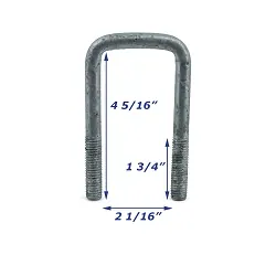 Galvanized Trailer U-Bolt Only 1/2 inch x 2 inch x 4 5/16 inch