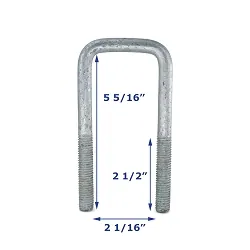 Galvanized Trailer U-Bolt Only 1/2 inch x 2 1/16 inch x 5 5/16 inch