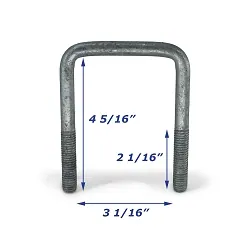 Galvanized Trailer U-Bolt Only 1/2 inch x 3 1/16 inch x 4 5/16 inch
