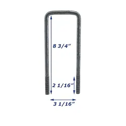 Galvanized Trailer U-Bolt Only 1/2 inch x 3 inch x 8 3/4 inch