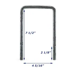 Galvanized Trailer U-Bolt Only 1/2 inch x 4 5/16 inch x 7 1/2 inch