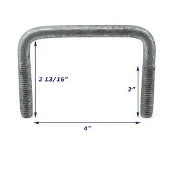 Galvanized Trailer U-Bolt Only 1/2 inch x 4 inch x 2 13/16 inch