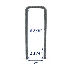 Galvanized Trailer U-Bolt Only 3/8 inch x 2 inch x 6 7/8 inch