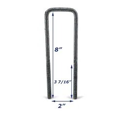 Galvanized Trailer U-Bolt Only 3/8 inch x 2 inch x 8 inch