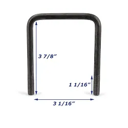 Stainless Steel Trailer U-Bolt Only 3/8 inch x 3 1/16 inch x 3 7/8 inch