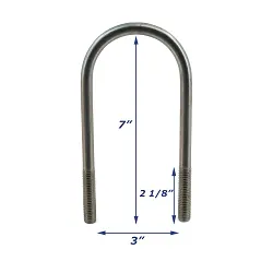 Zinc Plated Round Trailer U-Bolt Only 1/2 inch x 3 inch x 7 inch