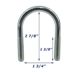 Zinc Plated Round Trailer U-Bolt Only 3/8 inch x 1 3/4 inch x 2 7/8 inch