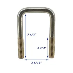 Zinc Plated Trailer U-Bolt Only 1/2 inch x 2 1/16 inch x 3 1/2 inch