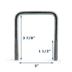 Zinc Plated Trailer U-Bolt Only 3/8 inch x 3 1/16 inch x 3 7/8 inch