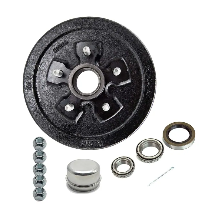 5 Bolt on 4 3/4 Pattern Trailer Brake Drum Hub Includes Bearing Kit and Dust Cap
