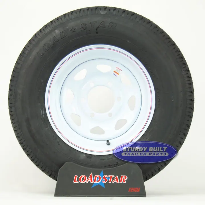 ST225/75R15 Radial Trailer Tire on a 6 Lug White Spoke Wheel Load Range E