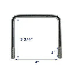 Zinc Plated Trailer U-Bolt Only 3/8 inch x 4 inch x 3 3/4 inch