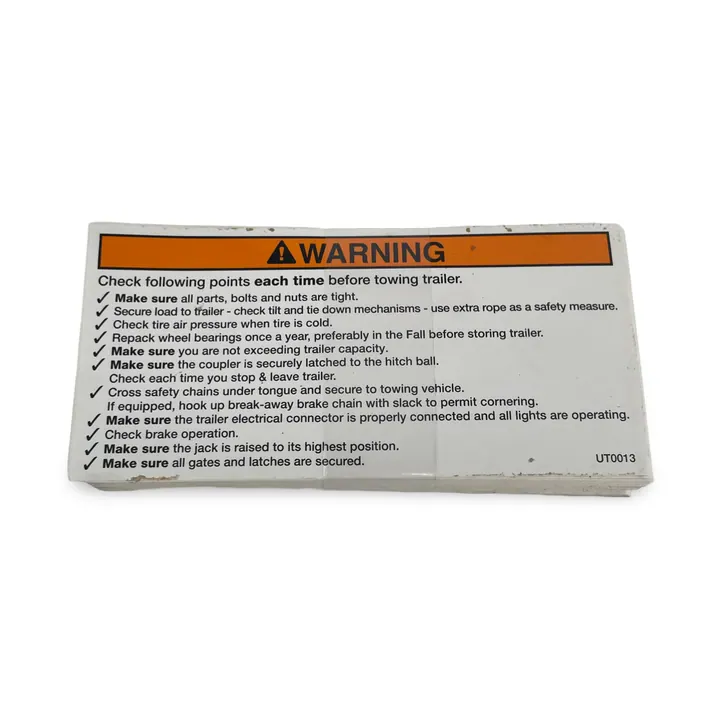 Warning Label - Safety Checklist (Pack of 100)