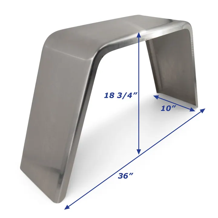 Single Axle Square Trailer Fender Aluminum Smooth 10 in x 36 in x 18 3/4 in