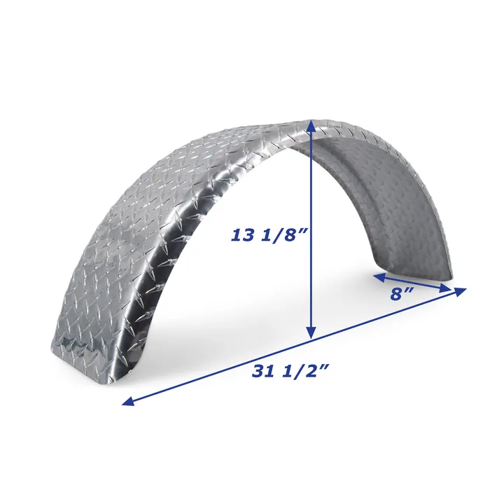 Boat Trailer Fender Round Aluminum Diamond Plate Single 8 in x 31 1/2 in x 13 1/8 in