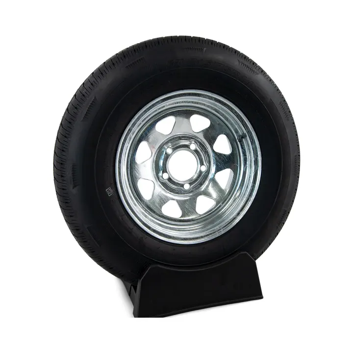 Rainier ST215/75R14 Radial Trailer Tire on a 5 Bolt Galvanized Spoke Painted Wheel