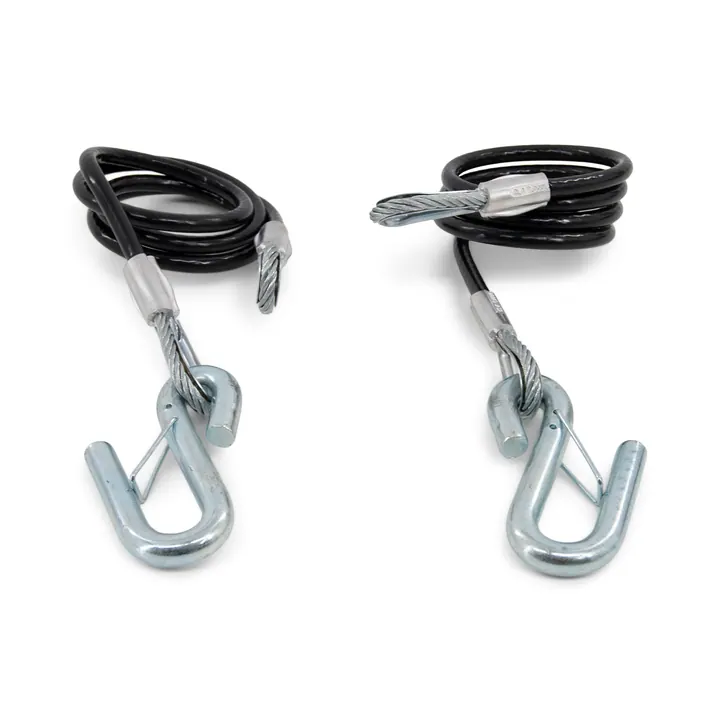 (Pair) Black Vinyl S-Hook Trailer Safety Cables 48 inches 3,500lb (Rated 7,000lb per Pair)