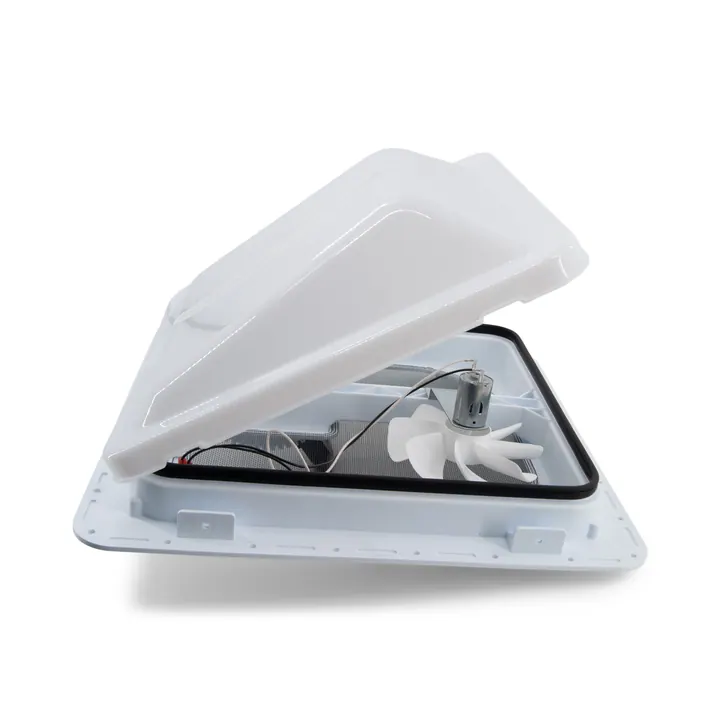 Trailer Roof Vent EZ Lift Assembly w/ White Top and 12V Fan