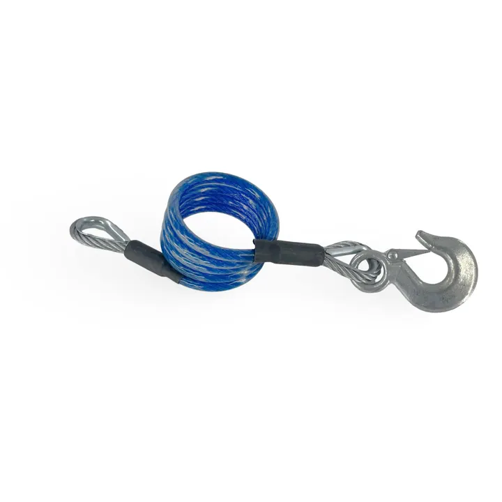 Single Blue Vinyl Clevis Hook Trailer Safety Cable 60 inches 7,000lb (Rated 14,000lb per Pair)