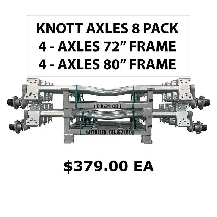 8 Pack - Knott Boat Trailer Torsion Axles 3750lb 5 Lug (4) 80 inch Frame and (4) 72 inch Trailer Frames