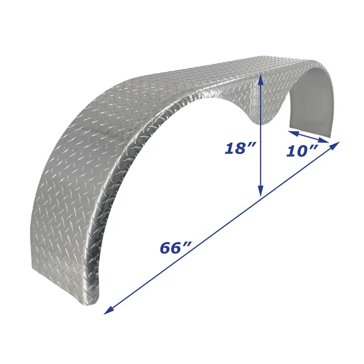 Tandem Axle Tear Drop Aluminum Diamond Plate Enclosed Trailer Fender 10 in x 66 in x 18 in