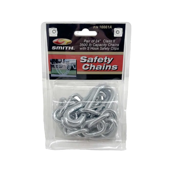 (Pair) CE Smith Trailer Safety Chains Zinc Plated Class II 5/0 Thickness 24 in 3,500lb with S Hook